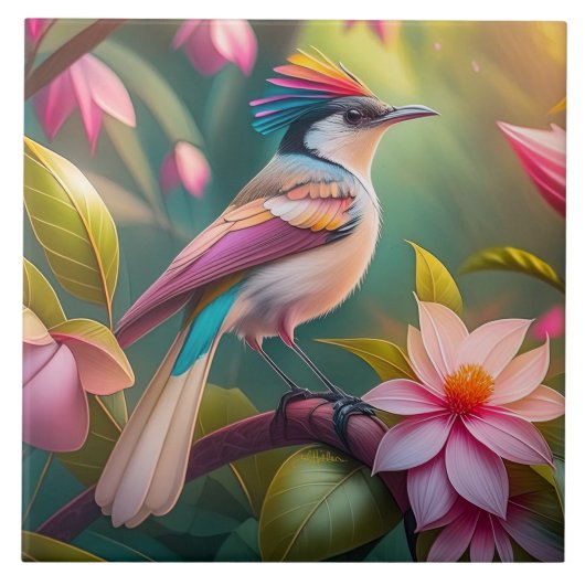 Regenboogkruin Jay Fantasie Vogel Tegeltje (Voorkant)