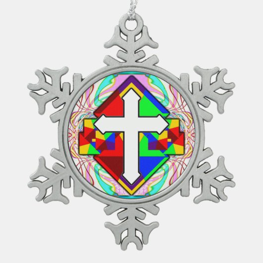 Regenboogkruis Tin Sneeuwvlok Ornament (Voorkant)