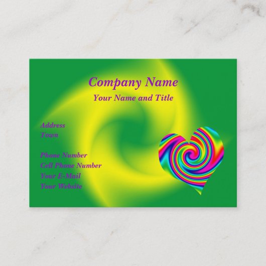 Regenboogkunst: Geel groen Visitekaartje (Voorkant)