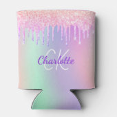 Regenbooglitter druppelt roze monogram sparkle blikjeskoeler (Achterkant)