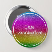 Regenbooglitter ik ben gevaccineerd ronde button 4,0 cm (Voorkant /achterkant)