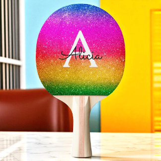 Regenbooglitter Roze Geel Paars Initiaal Tafeltennisbatje