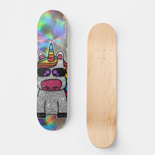 Regenbooglitter Unicorn Sparkly Chrome Holographic Skateboard (Voorkant)