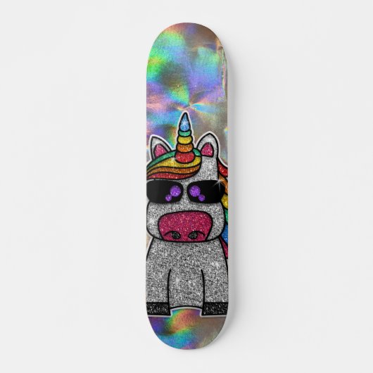 Regenbooglitter Unicorn Sparkly Chrome Holographic Skateboard (Voorkant)