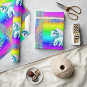 Regenbooglitter Unicorns Cadeaupapier
