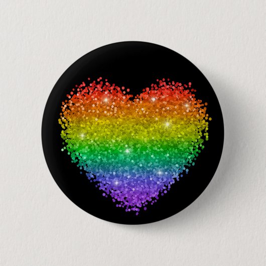 Regenbooglitterhart Ronde Button 5,7 Cm (Voorkant)