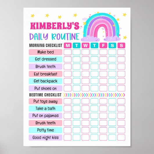 Regenboogmeisje Dagelijks Routine, Kind-checklist Poster (Voorkant)