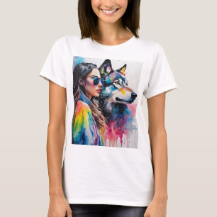Regenboogmeisje met wolf t-shirt