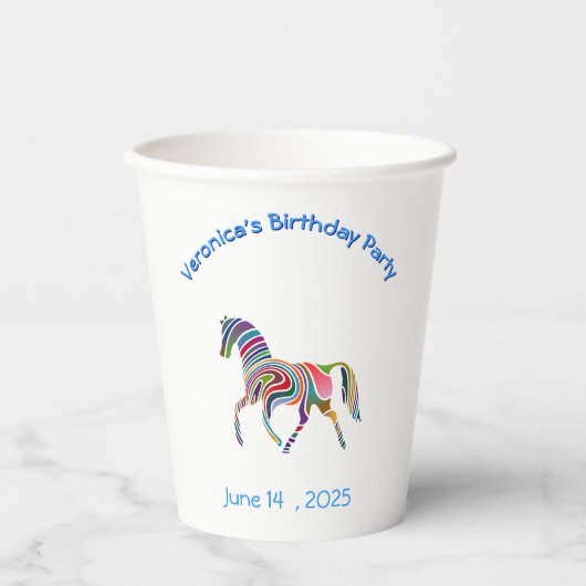 Regenboogpaard - verjaardagsfeestje papieren bekers (Voorkant)