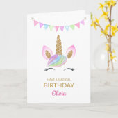 Regenboogpastel Magische Eenhoorn Gezicht Verjaard Kaart (Gele Bloem)