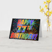 Regenboogpatroon "HAPPY 77TH BIRTHDAY!" + Vuurwerk Kaart (Gele Bloem)