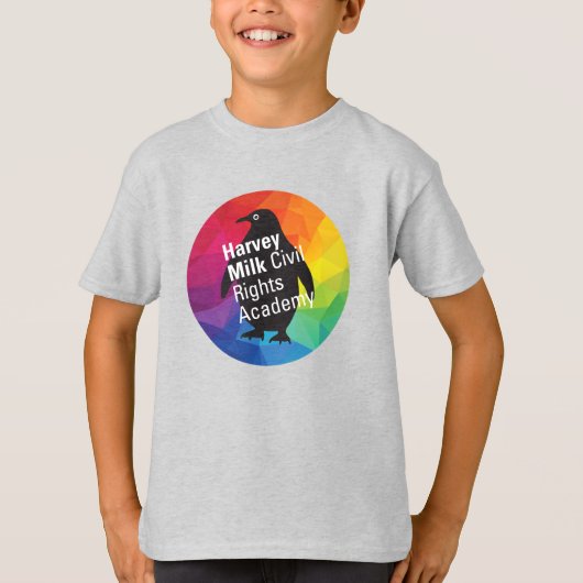 Regenboogpinguïn - Kind, geschikt, grijs T-shirt (Voorkant)