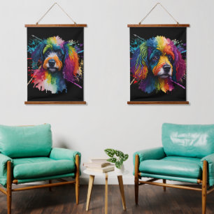 Regenboogpoedel Aquarel Hangend Wandkleed