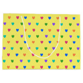 Regenboogpolka harten op geel groot cadeauzakje (Achterkant)