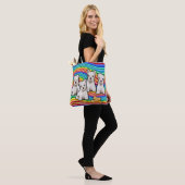 Regenboogpups medium Canvas tas. Draagtas (Op model)