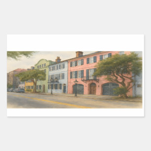 Regenboogrij van Charleston Waterverf Rechthoekige Sticker