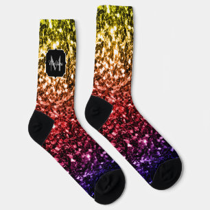 Regenboogrode paarse faux glitter mousserende mono sokken