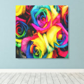 RegenboogRozen Bouquet Canvas Afdruk (Insitu (Houten vloer))