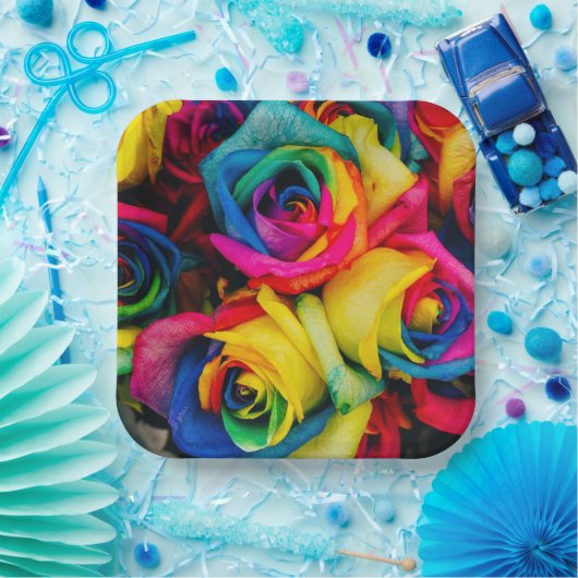 RegenboogRozen Papieren Bordje (Feest)