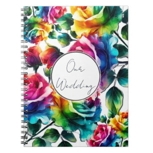 Regenboogrozen Zwart & Witte Bloemen Bruiloft Notitieboek