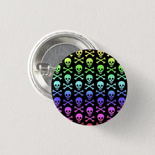 Regenboogschedel en kruisbeenderen ronde button 3,2 cm (Voorkant /achterkant)