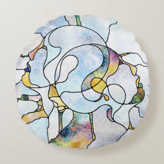 Regenboogscherven, glas in lood eenheid rond kussen