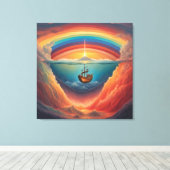 Regenboogschip AI-kunst Canvas Afdruk (Insitu (Houten vloer))