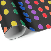 RegenboogSnoep Stippen op zwart Cadeaupapier (Rol Hoek)