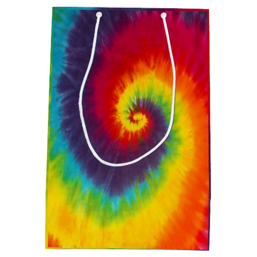 Regenboogspiraal Tie Dye Groovy Kleurrijk Medium Cadeauzakje (Achterkant)