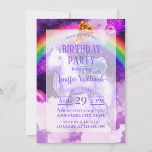 Regenboogstang in de ruimte met een eenhoorn kaart