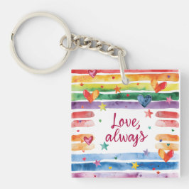 Regenboogsticker 'Liefde Altijd', Waterverf Hart Sleutelhanger