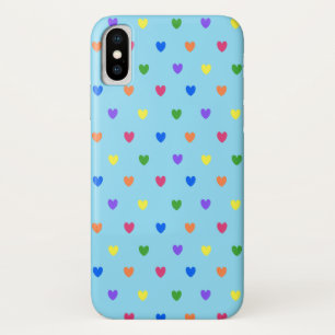 Regenboogstippen-harten op babyblauw iPhone x hoesje