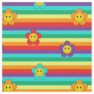 Regenboogstrepen en Hippie Bloemen Patroon Stof