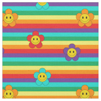 Regenboogstrepen en Hippie Bloemen Patroon Stof