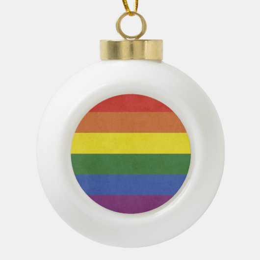 Regenboogstrepen Keramische Bal Ornament (Voorkant)