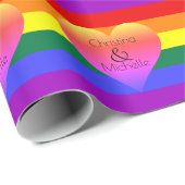 Regenboogstripes Pride met harten en aangepaste na Cadeaupapier (Rol Hoek)