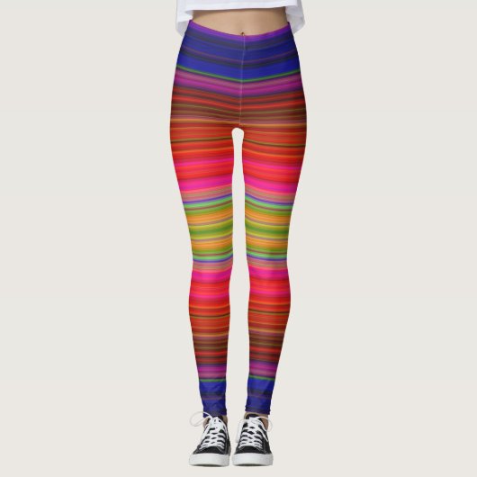 Regenboogstripes Rode gele Paarse Leggings (Voorkant)