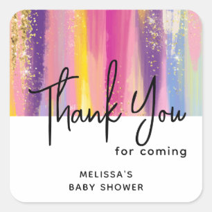 Regenboogstrips met Faux Gold Glitter Baby shower Vierkante Sticker
