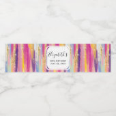 Regenboogstrips met Faux Gold Glitter Birthday Waterfles Etiket (Enkel label)