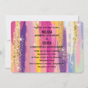 Regenboogstrips met Faux Gold Glitter Wedding Kaart