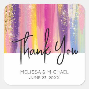 Regenboogstrips met Faux Gold Glitter Wedding Vierkante Sticker