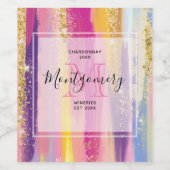 Regenboogstrips met Faux Gold Glitter Wine Making Wijn Etiket (Enkel label)