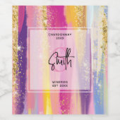 Regenboogstrips met Faux Gold Glitter Wine Making Wijn Etiket (Enkel label)