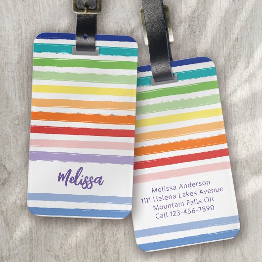 Regenboogstrips monogram bagagelabel