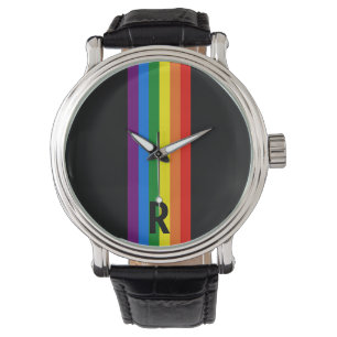 Regenboogstrips op zwarte Gay Pride Persoonlijk Horloge