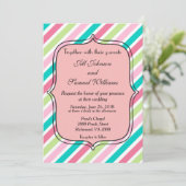 Regenboogstrips roze blauw en wit kaart (Staand voorkant)