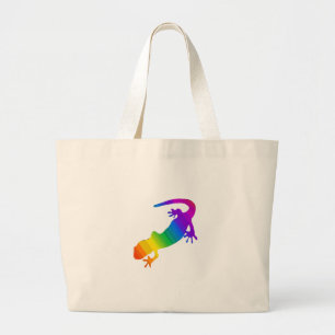 Regenboogstrips voor salamander grote tote bag