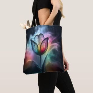 Regenboogtulp met regendruppels draagtas