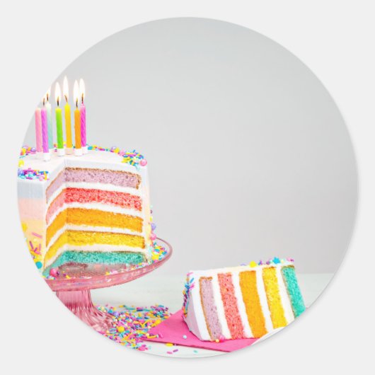 regenboogvanger Birthday Cake Ronde Sticker (Voorkant)