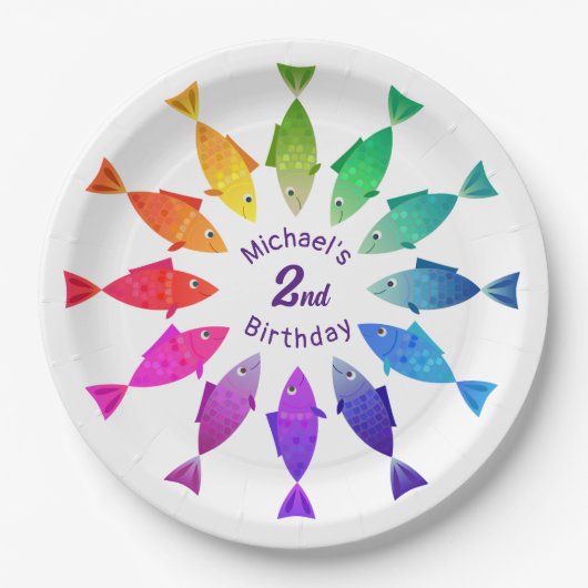 Regenboogvis in oceaan schattig kleurrijk patroon papieren bordje (Voorkant)